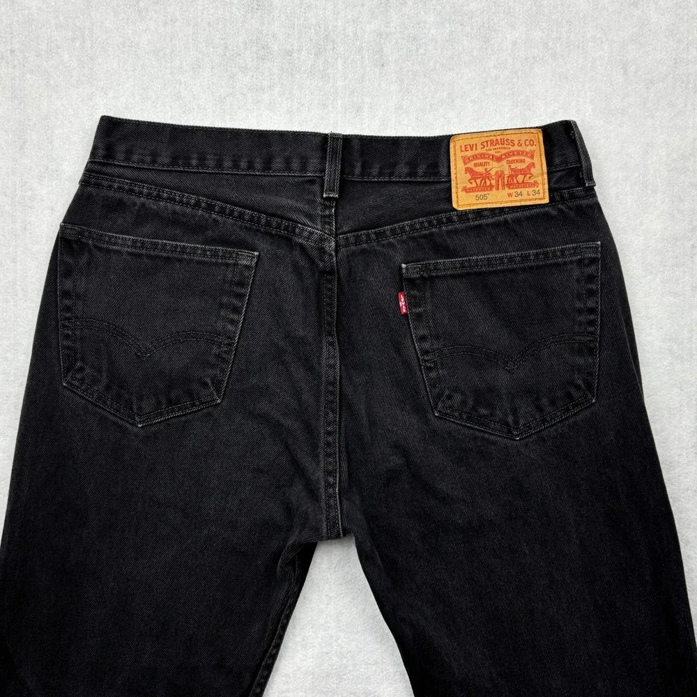 Levis 505 Jeans Mens 34x34 Black Regular Fit Straight Leg 100 Cotton Denim Pants